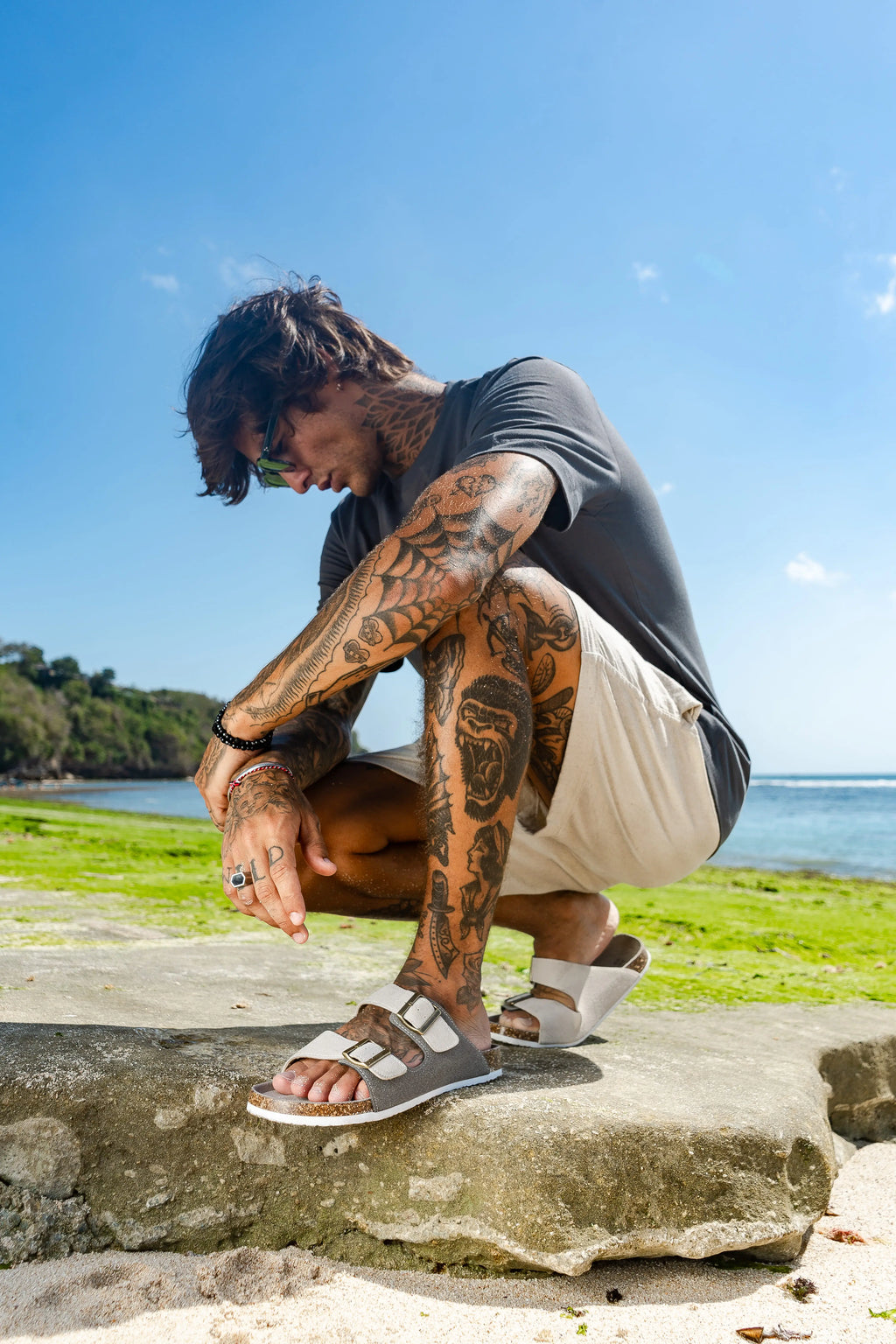 lunbu Suede Sandal - Gray and Cream