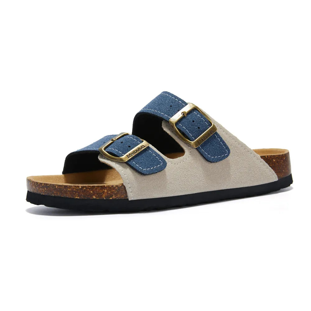 Lunbu Suede Sandal - Cream and Blue