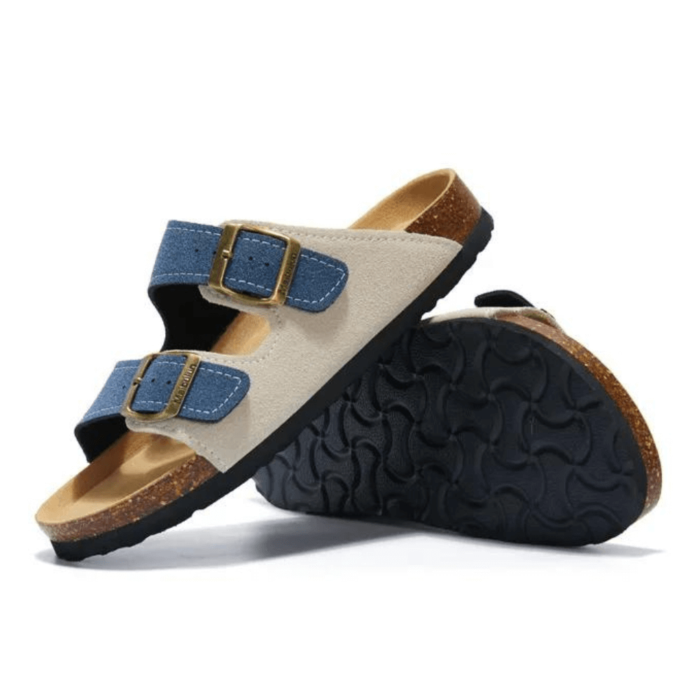 Lunbu Suede Sandal - Cream and Blue