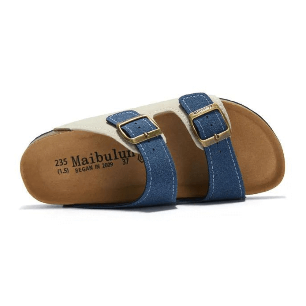Lunbu Suede Sandal - Cream and Blue