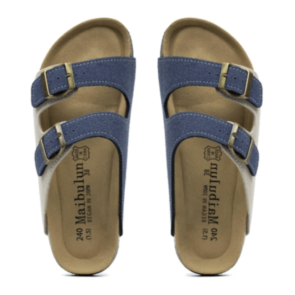Lunbu Suede Sandal - Cream and Blue