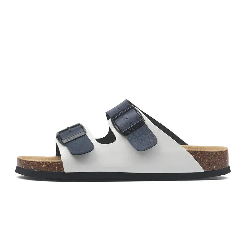 Lunbu Leather Sandal - White and Blue